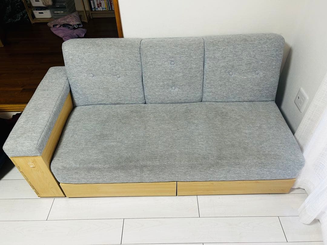 メランジグレー 2WAYソファ 2〜3人掛け　引き出し収納付き