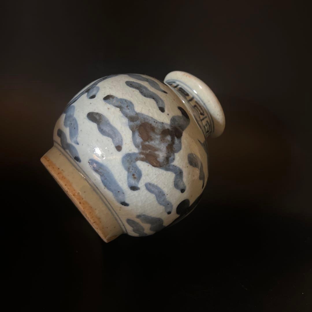 骨董　瓷器　染付双寿缶　茶壺　中国美術