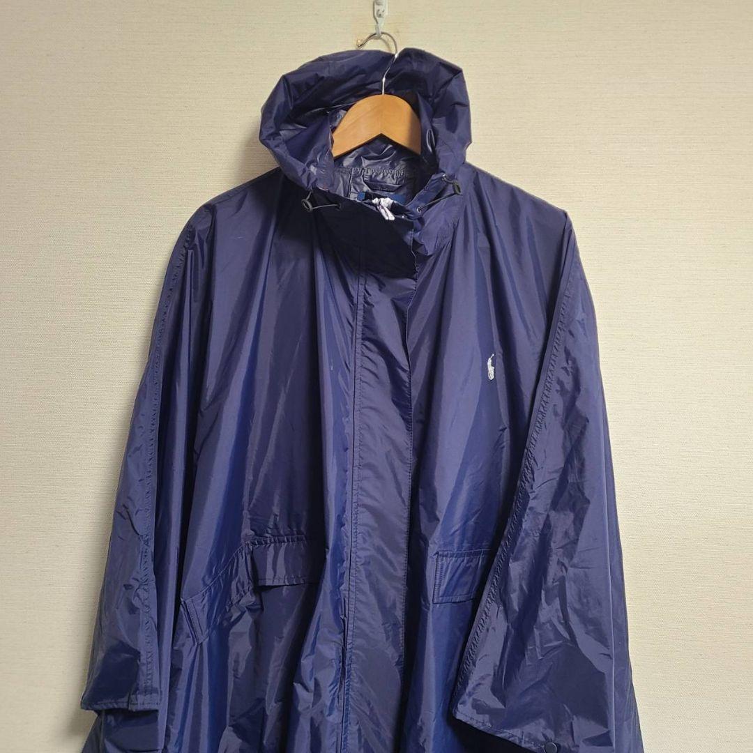 ポロ ラルフローレン レインコート ポンチョ ポケッタブル 紺 撥水 防水 ロゴ