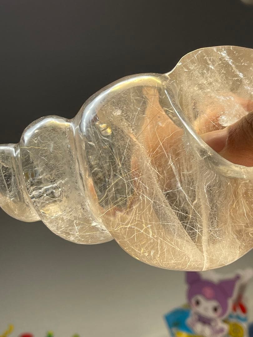 綺麗大きい巻貝水晶　ルチルと天然石アクアマリン水晶 丸玉 2点セット