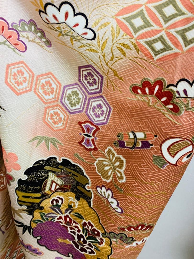 振袖フルセット駒刺繍　雪輪花文　宝尽くし　暈し染め　金彩　正絹