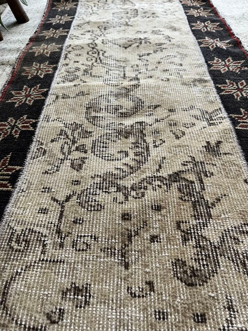 パッチワーク トルコヴィンテージラグ　深みネイビー×ベージュ　トルコラグ