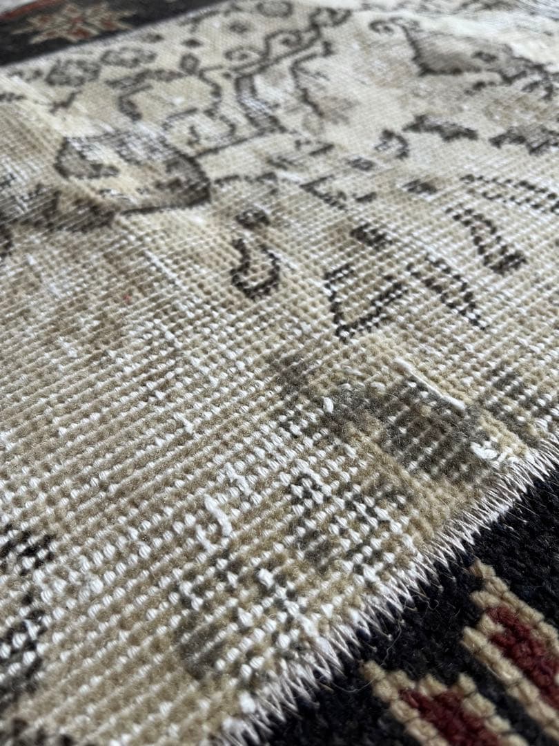 パッチワーク トルコヴィンテージラグ　深みネイビー×ベージュ　トルコラグ