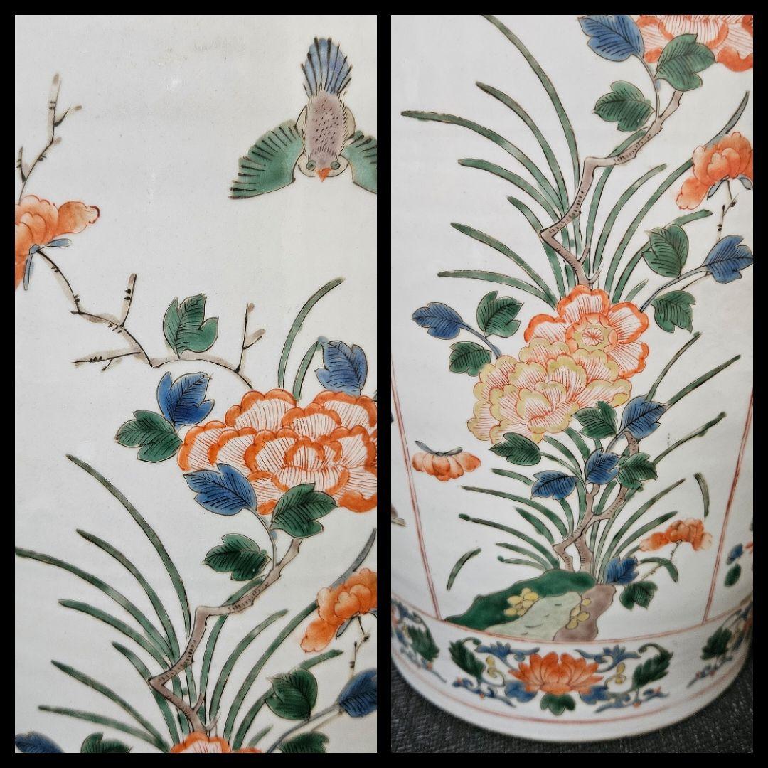 【名品古伊万里❗09】明治時代　里帰り品　錦手　花に鳥に蝶図　高39.7cm大壺