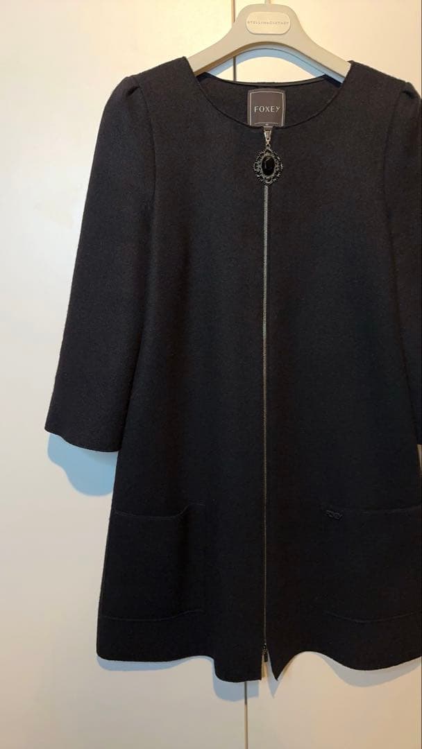 桜*様 フォクシー FOXEY ミラネーゼ ノーカラー ウールワンピース コート