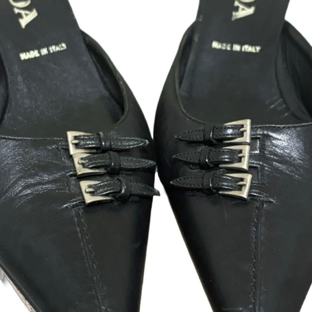 PRADA プラダ ポインテッドトゥ ミュール パンプス 本革 35 1/2