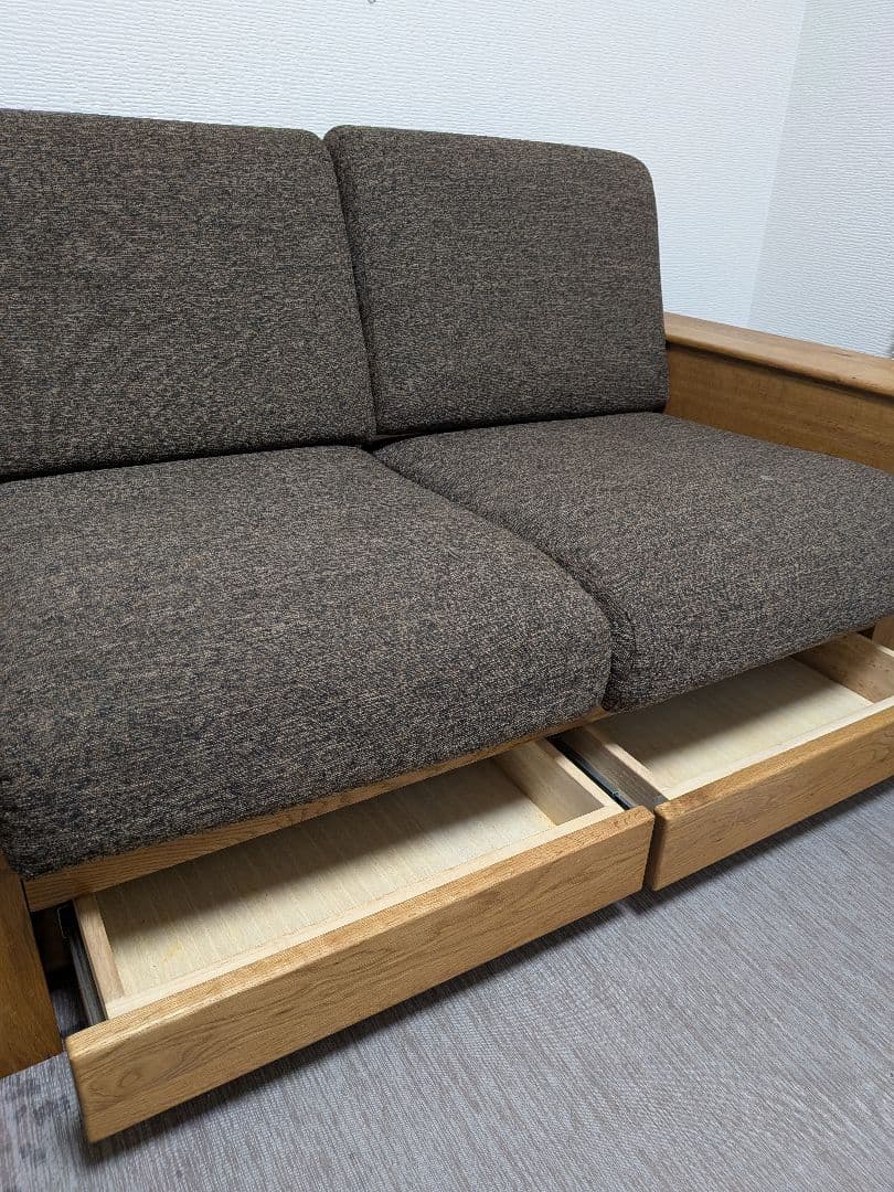 ブラウン 2人掛けソファ 引き出し収納付き