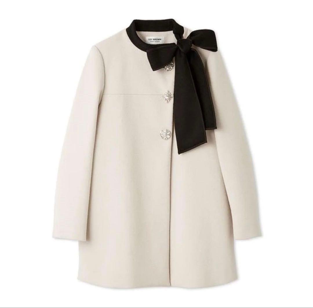 [L.B CANDY STOCK]Aラインビジューリボンコート♡リリーブラウン