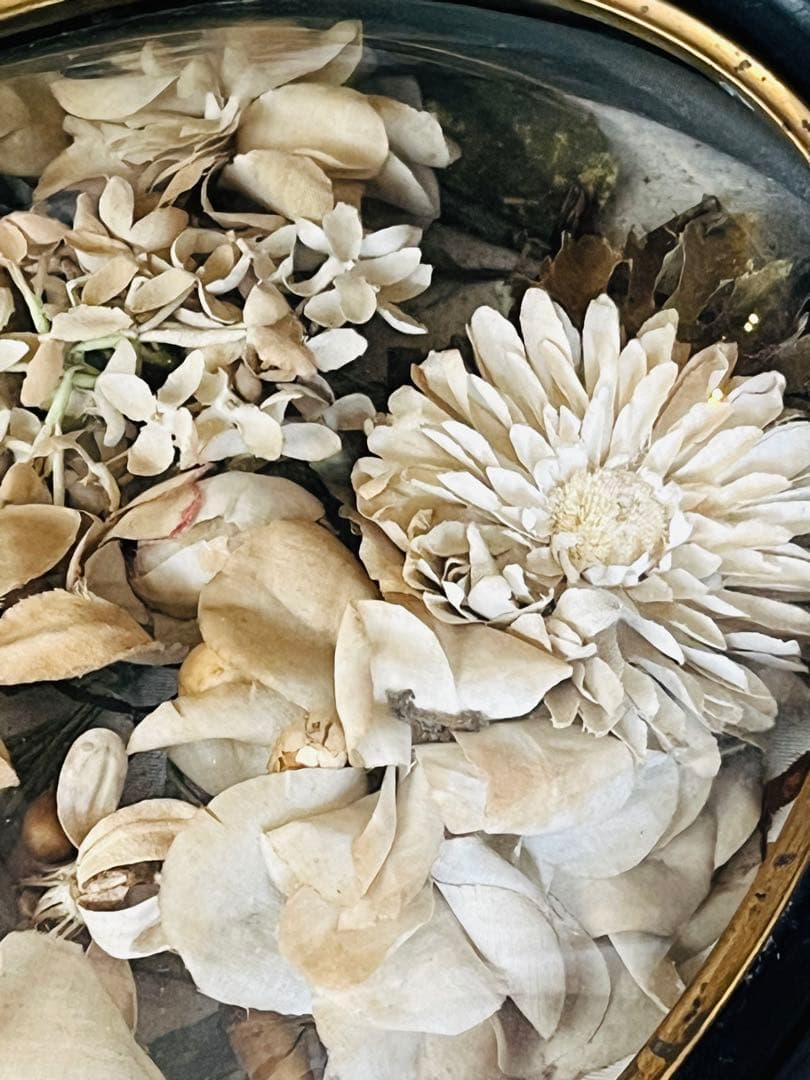 アンティークフランスナポレオンIII グローブドマリエ湾曲ガラスフレーム布花