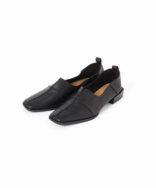 【GRISE】レザースクエアクロスシームアンクルフラット BLACK 24cm