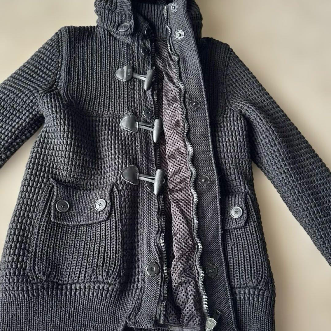 ✨美品✨バーク　ニットダッフルコート　ブラック　フード　秋冬　編み込み　2way