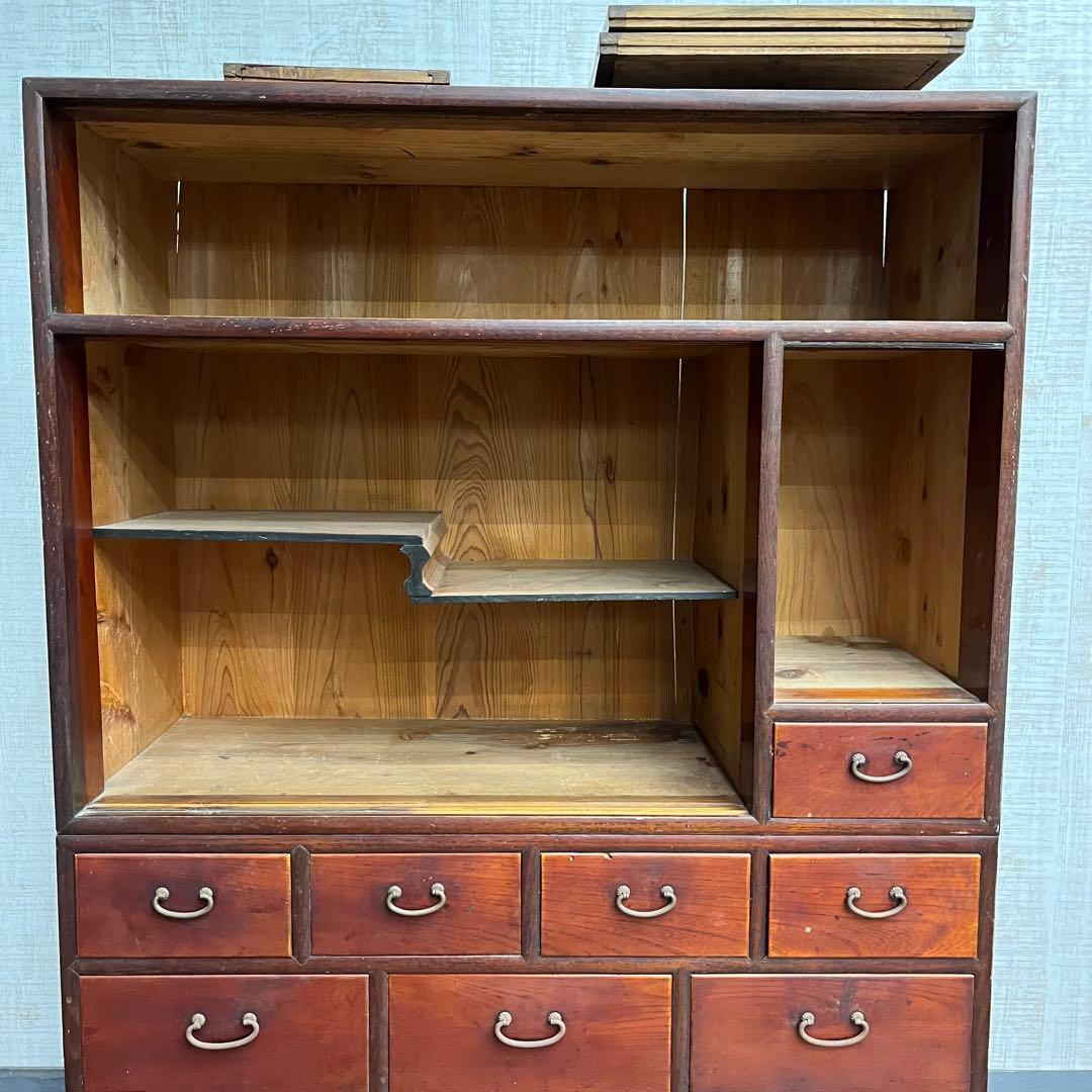 【アンティーク】時代家具 無垢材 茶箪笥 水屋箪笥 食器棚 二分割 古家具