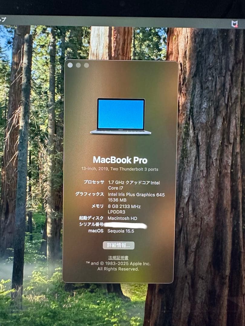 【TouchBarあり】MacBookPro13インチ2019Core i5