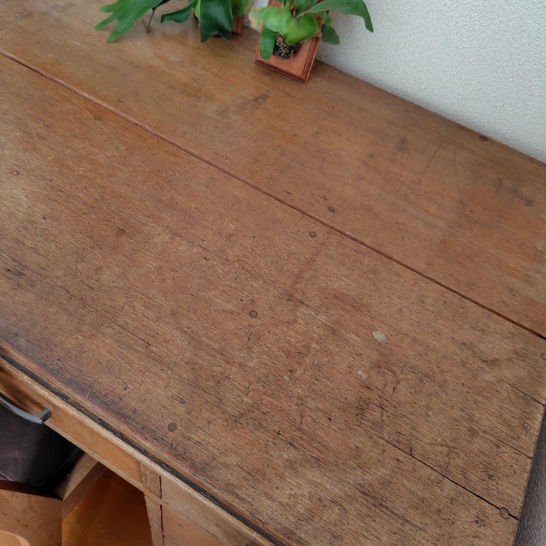 アンティークヴィンテージ昭和レトロ無垢材片袖机