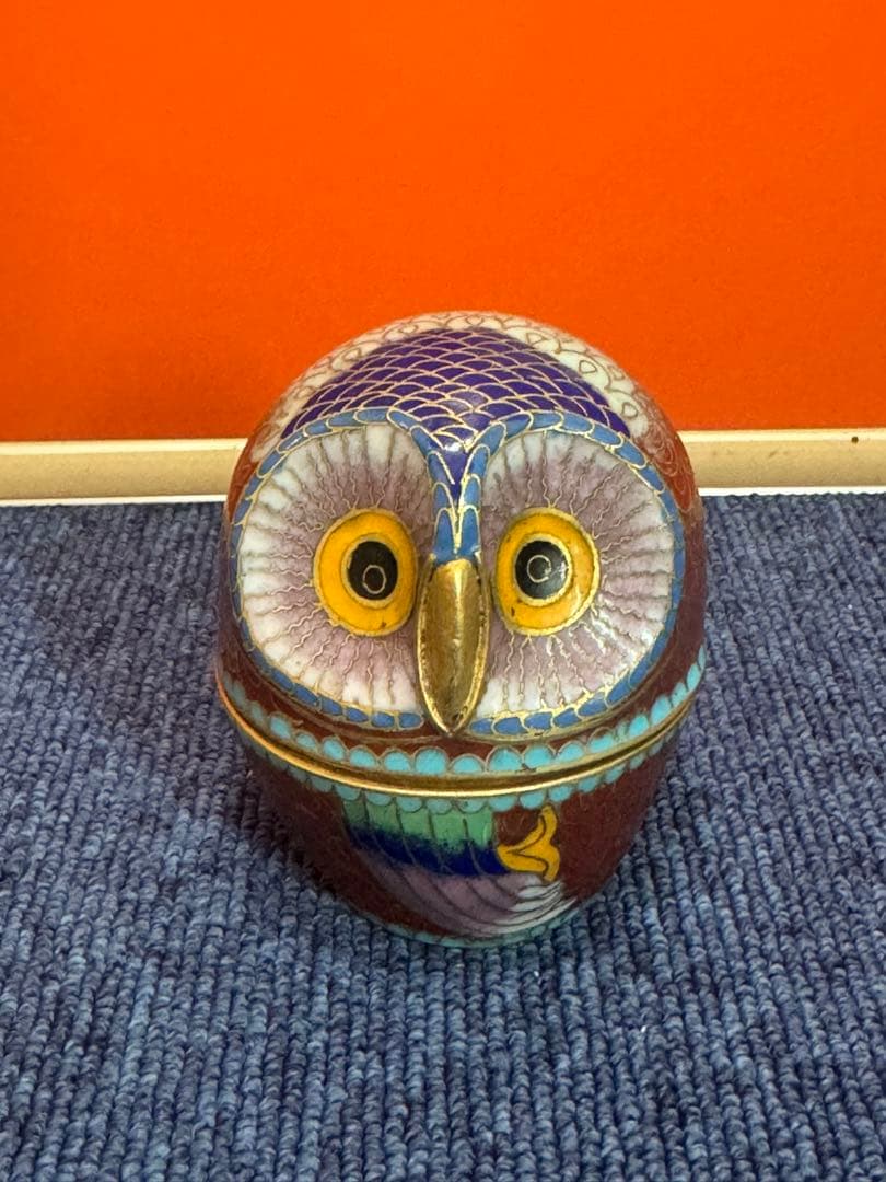 1852   七宝焼　景泰藍　碗1客　茶入1客　フクロウ1客