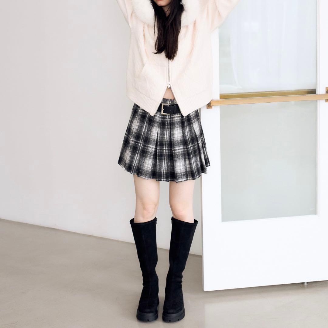 Heather スエード インヒール ブラックスストレッチロングブーツ M