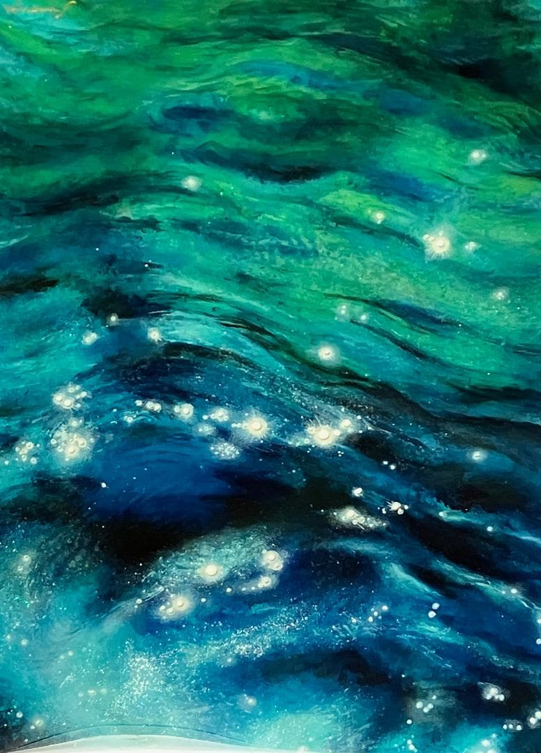 絵画　ハンドメイド　レジンコート　避暑　創作一点物　水辺　クールダウン　抽象