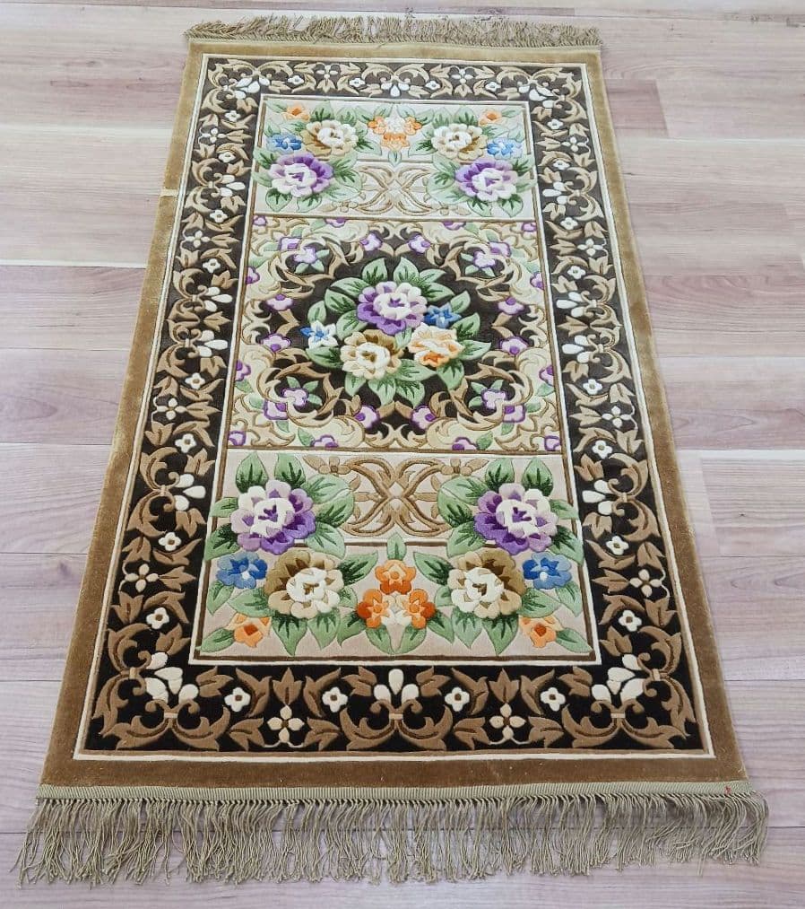 専用Y3140 中国段通 シルク100% 手織り ハンドカット 123×70㎝