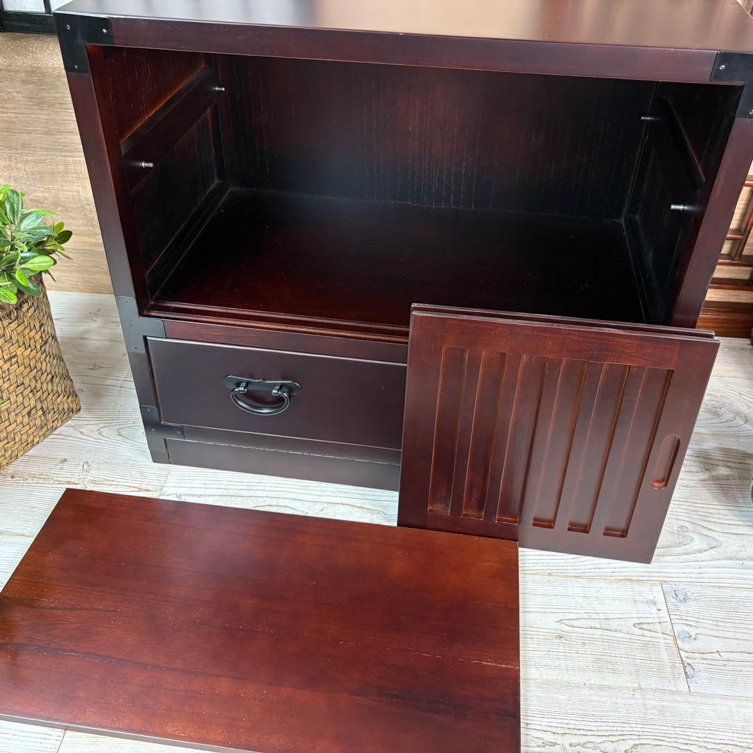 訳あり品！【135】民芸家具木製桐材無垢引き戸チェストタンス木製収納家具和室和風