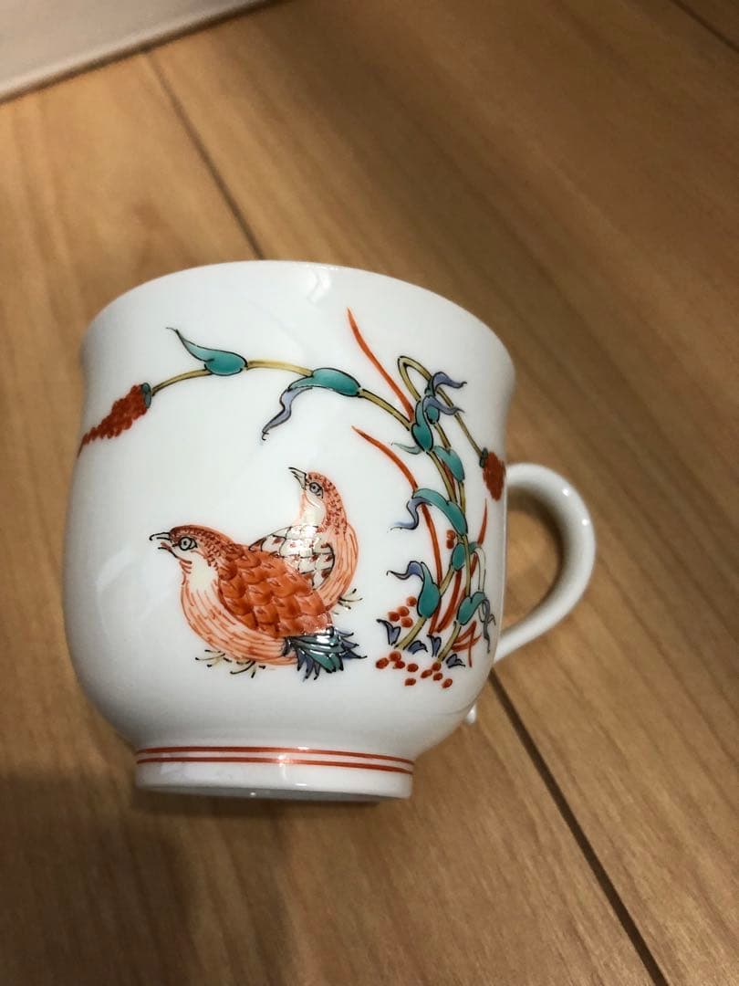 十四代柿右衛門　珈琲碗　コーヒーカップ　錦　粟鶉文