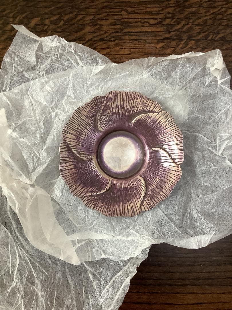 純銀　茶托10客　捻牡丹托子 桐箱付　593gr