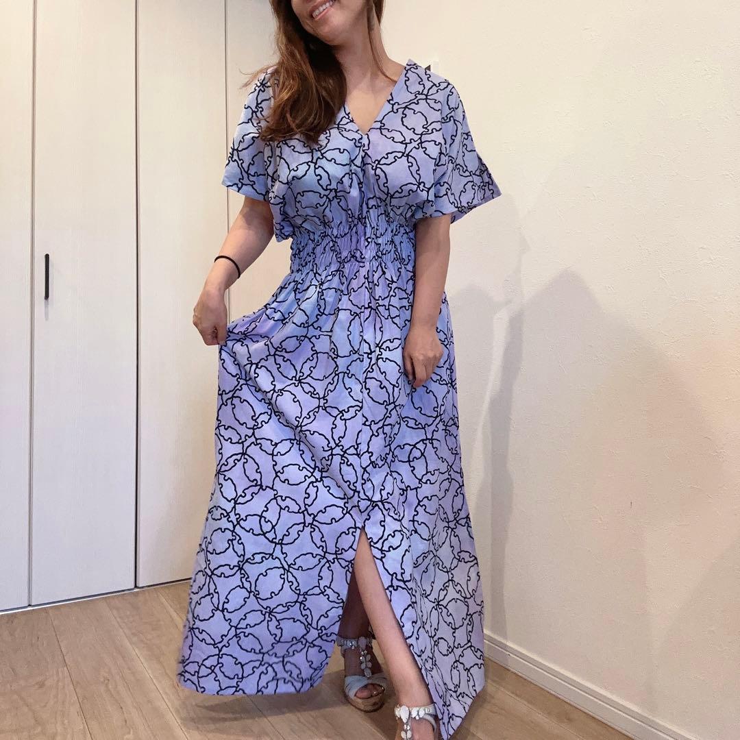 一点物　浴衣　コーマ地　ワンピ　ハンドメイド　ロング　着物　薄紫　雪輪　パステル