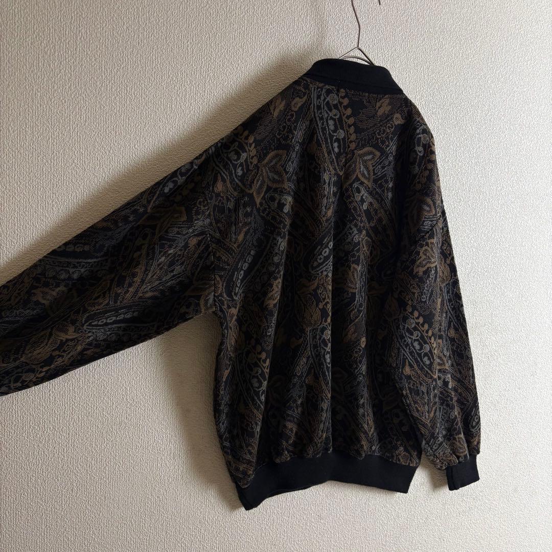 ポロニット　幾何学模様　ボタニカル　総柄　ハーフボタン　襟袖裾切替　レトロ　古着