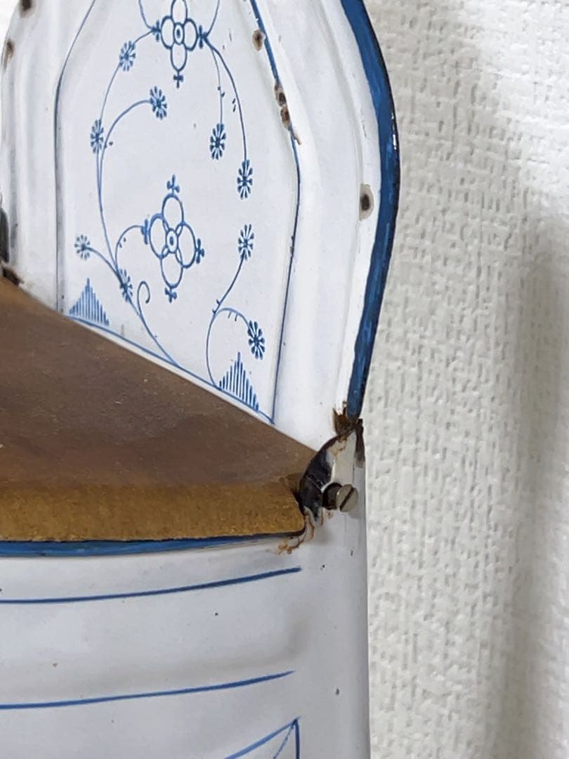 フレンチアンティーク＊サキソニー柄ホーローSel缶木製蓋＊レア