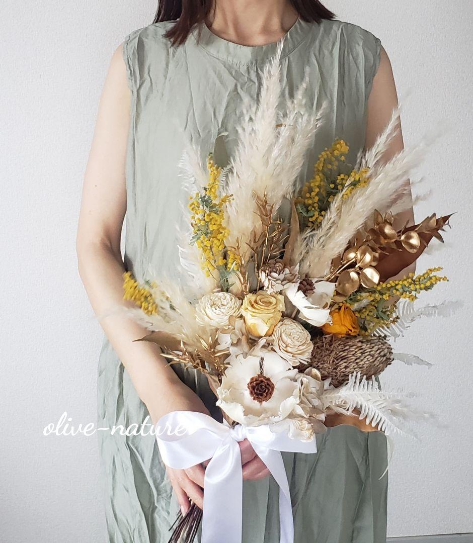 【特別価格】パームフラワーのウェディングブーケ＆ブートニア 結婚式 前撮り