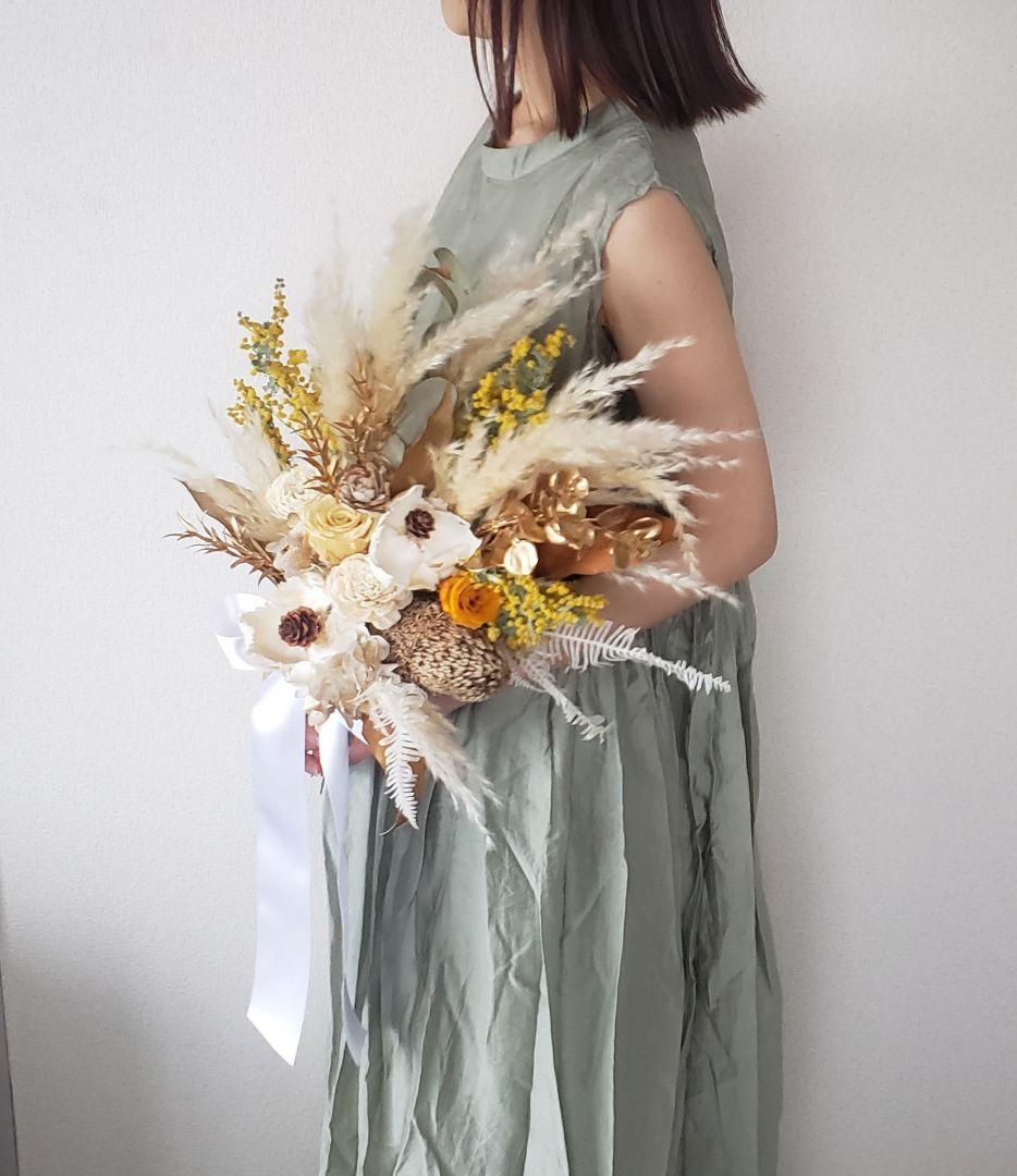 【特別価格】パームフラワーのウェディングブーケ＆ブートニア 結婚式 前撮り