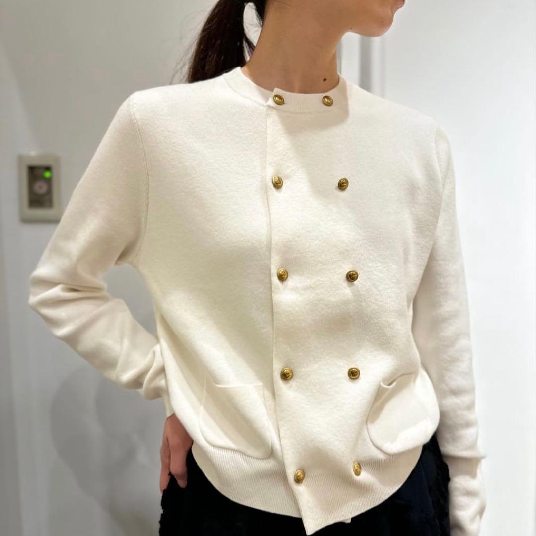 コットンカシミヤ ダブルボタンカーディガン　ホワイト