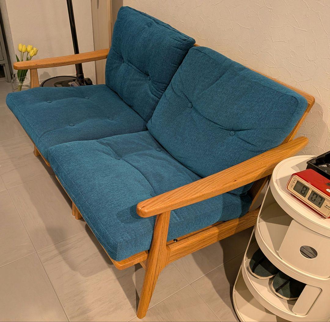 マルニ60 キノママ　オークフレーム　2シーター　ソファ　木製　サガブルー