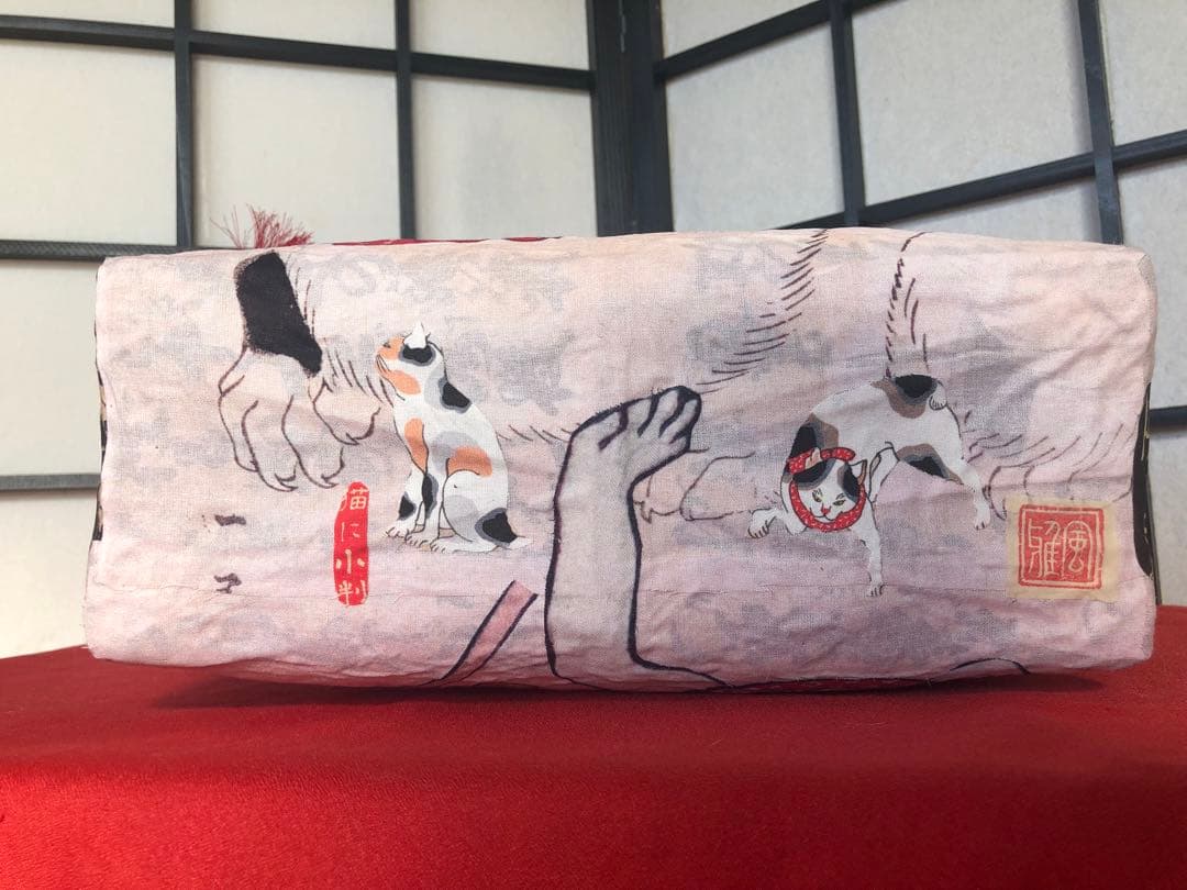 一閑張り　一閑張りバック　歌川国芳　鼠よけの猫　猫　少し大きめ