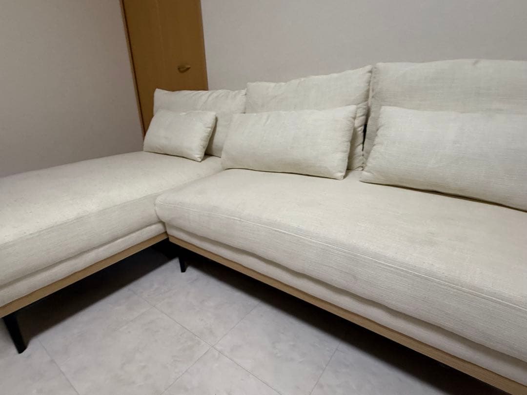 幅196cm・アームレス広々3人掛け ワイドカウチソファ L字 モダンデコ