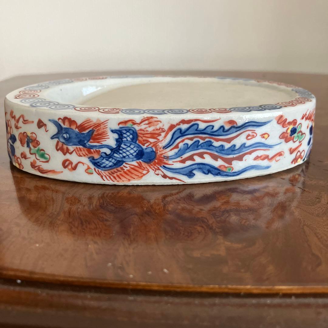 九谷焼き　大明萬暦年製　硯（スズリ）鳳凰　龍　大聖寺伊万里