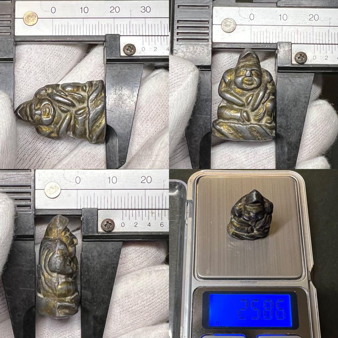 ◎古道具 庵々◎江戸時代後期 古銅製 恵比寿像 懐中仏◎神像豆仏鍍金痕有中空鋳造