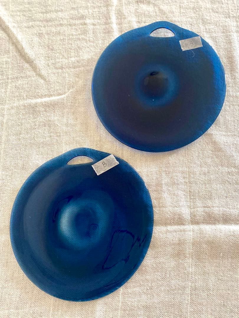 factoryzoomer reclaimed blue 楕円ガラスプレート2枚