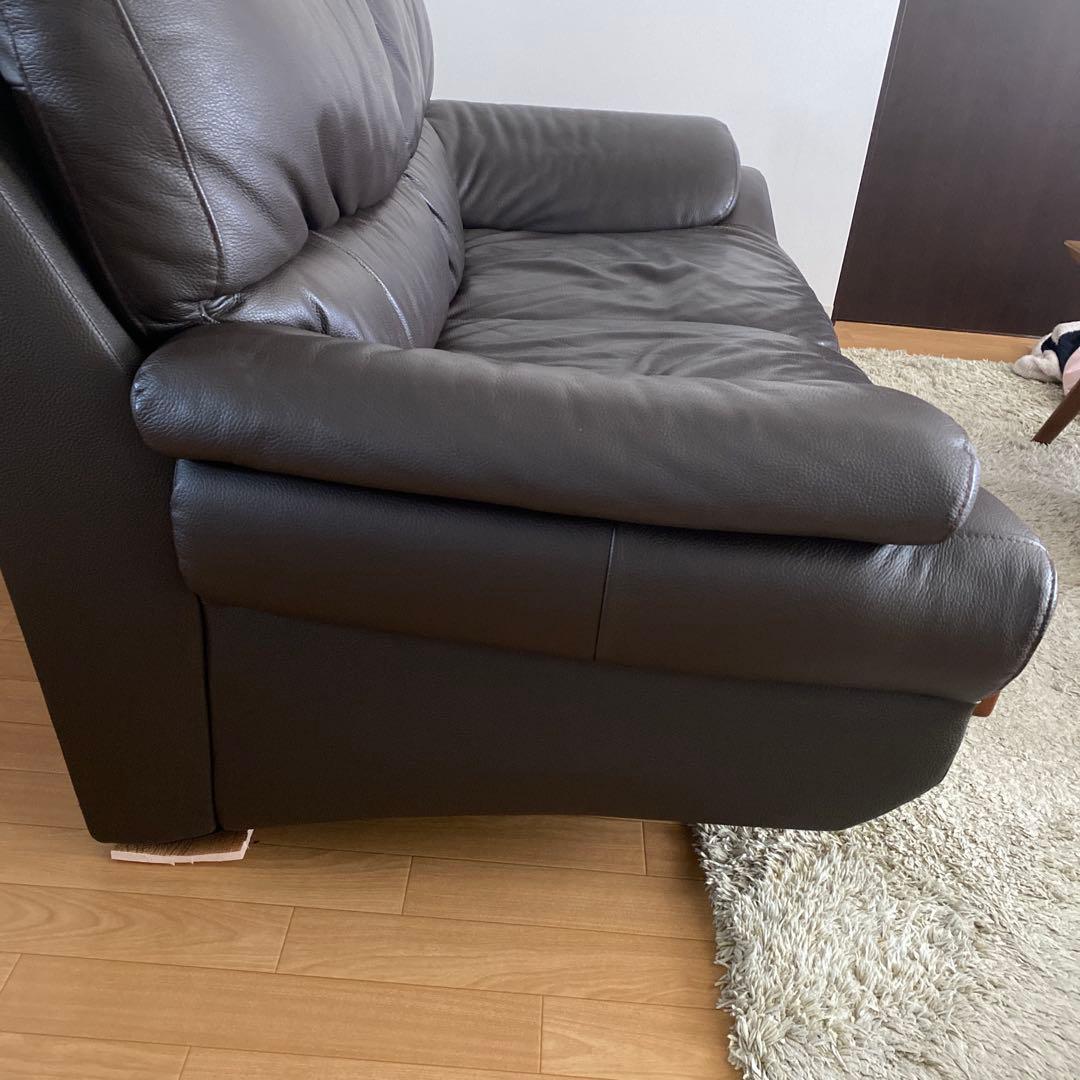 ソファ　日本製　牛革　革　シボ加工　ソファー　革ソファ　茶色　送料込