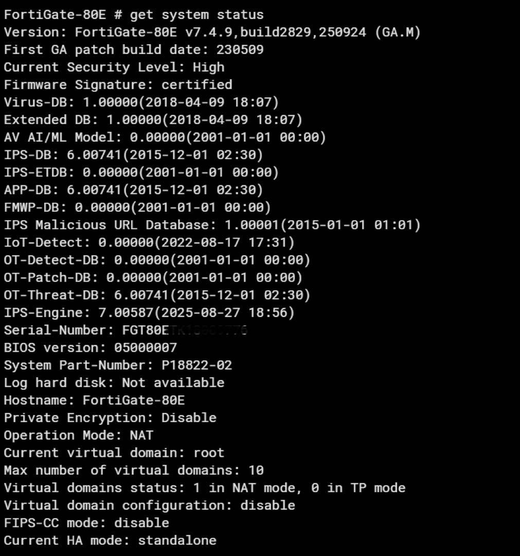 FORTINET FORTIGATE-80E(ライセンス切れ)【v7.4.9】①