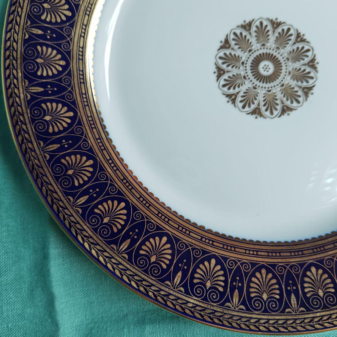 アンティーク 仏国セーブル窯の 王者の青と金彩の耀きの縁取 23cm ブレート