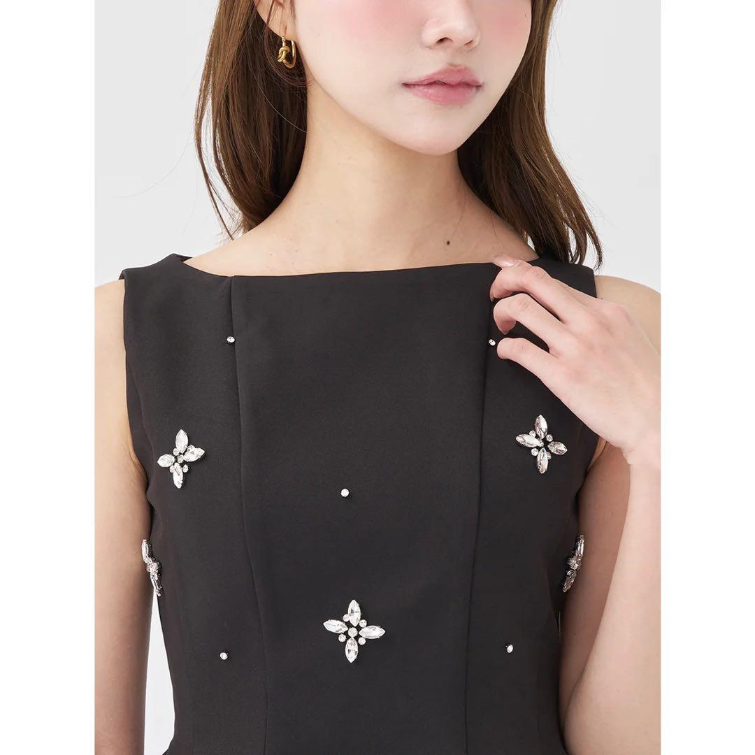 新品タグ付 ダーリッチ ビジューフレアバルーンミニドレス フリー ブラック F