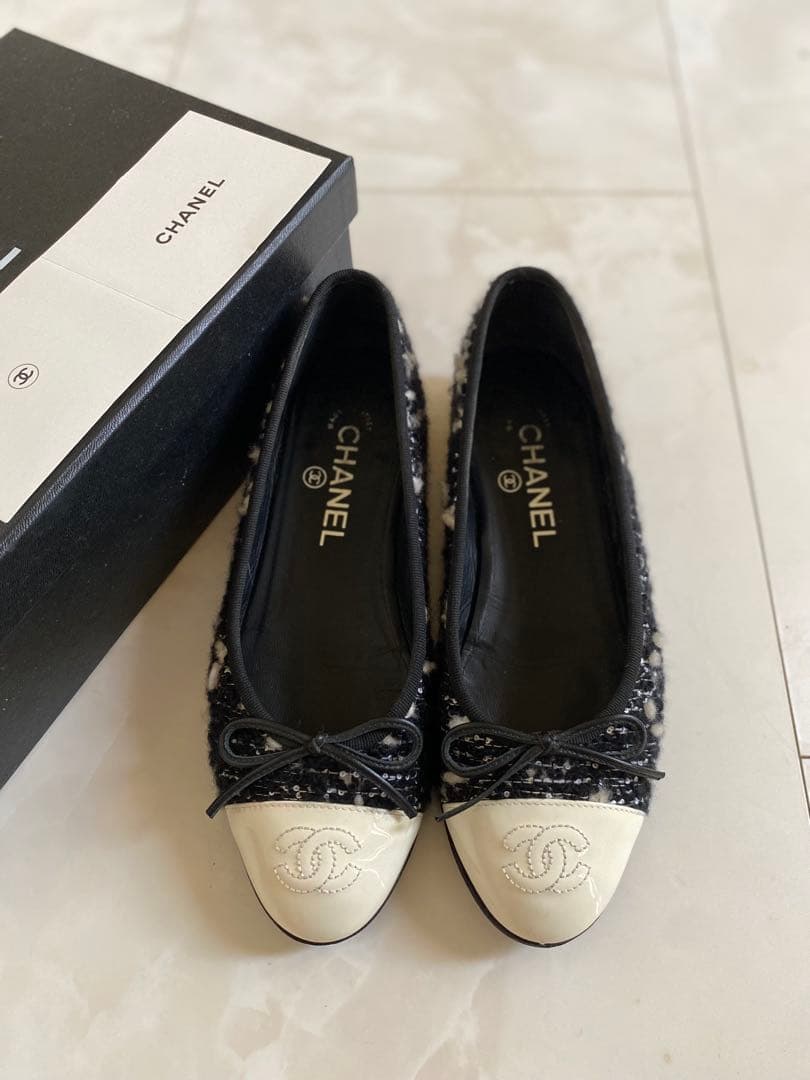 専用 CHANEL ツイード バレエシューズ バレリーナ 黒 36.5 シャネル