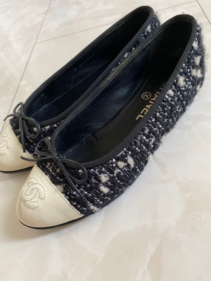 専用 CHANEL ツイード バレエシューズ バレリーナ 黒 36.5 シャネル