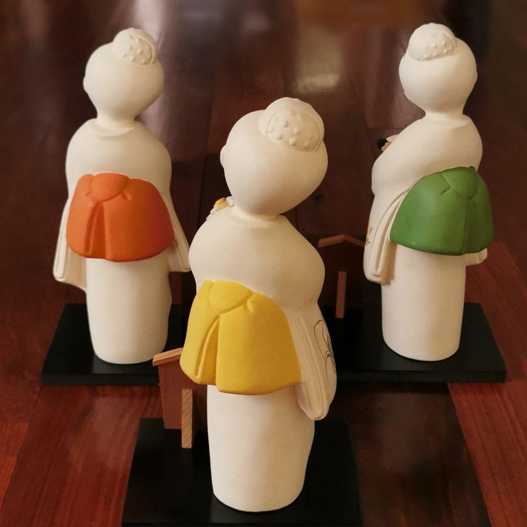 竹生・作　博多人形　加賀慕情(花つみ/そよ風・夕映え)和　伝統工芸品年代物　3体