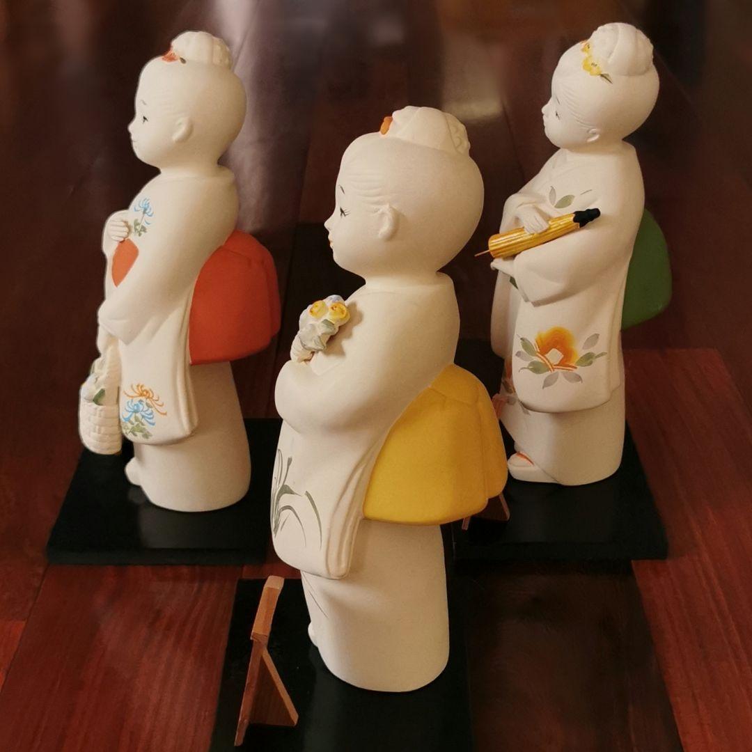 竹生・作　博多人形　加賀慕情(花つみ/そよ風・夕映え)和　伝統工芸品年代物　3体