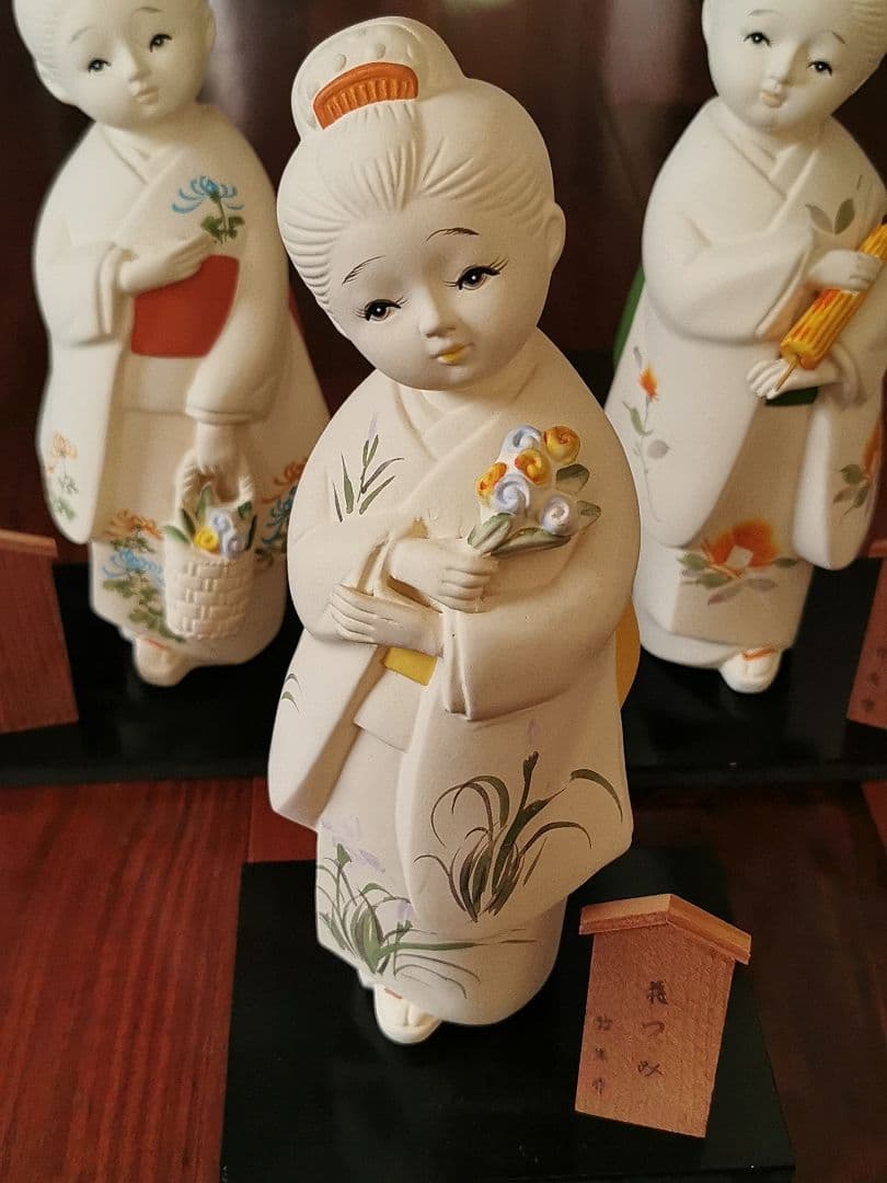 竹生・作　博多人形　加賀慕情(花つみ/そよ風・夕映え)和　伝統工芸品年代物　3体