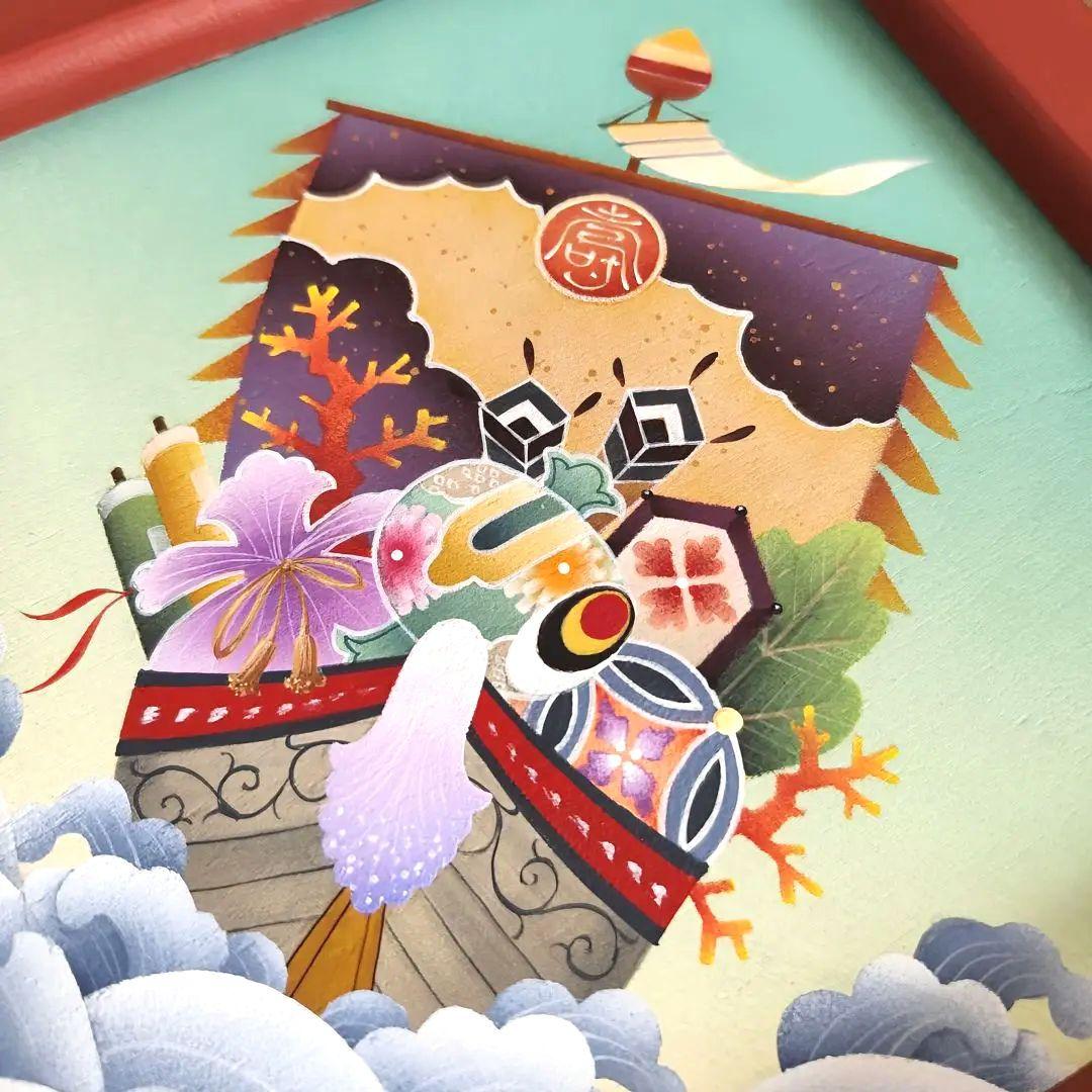 トールペイント 宝船 招き猫 張り子犬 お雛様 ４柄 和風 古屋加江子