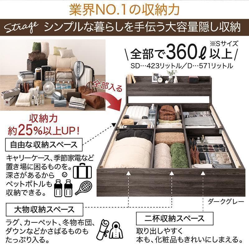 新品 送料込 セミダブルベッド 棚 コンセント 収納 マットレス付 保証付 B