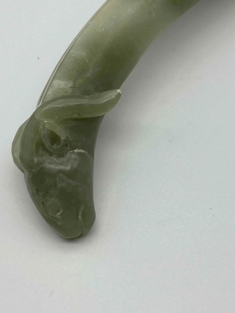 明時代　瑞獸彫り玉勺　砡 【旧家蔵出し】 希少貴重 高玉質 玉器(D-93)