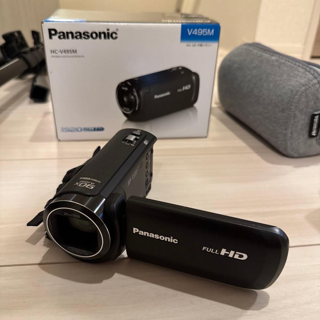 Panasonic HC-V495M ビデオカメラ 本体・スタンド・ケース付き